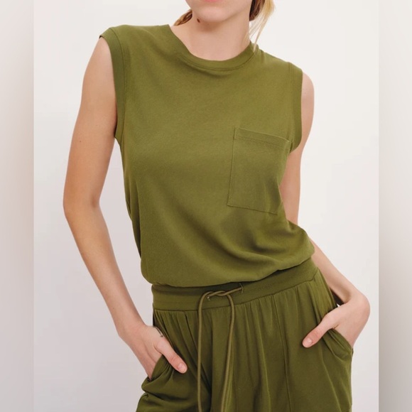 NEW ATM Anthony Thomas Melillo High Torsion Sleeveless Jumpsuit Juniper Large - Picture 3 of 10